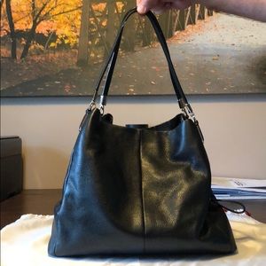 Coach Leather Shoulder Bag - Black/Silver